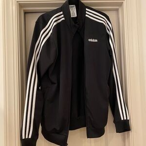 Adidas Men's Medium Black Track Jacket with White Stripes